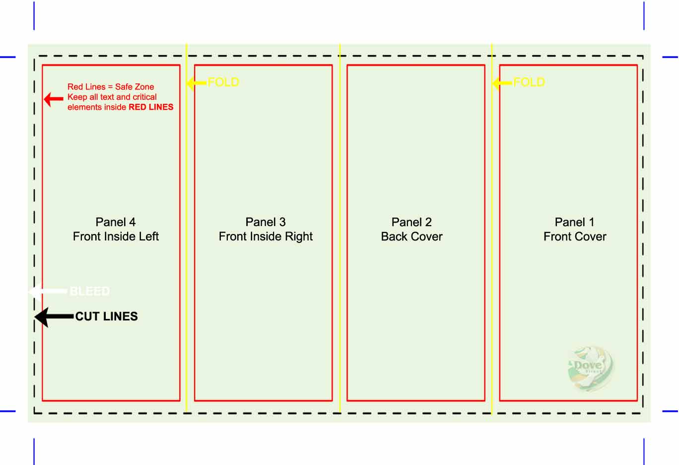 Dove Direct Free 17x10 4 Panel Brochure Print Template